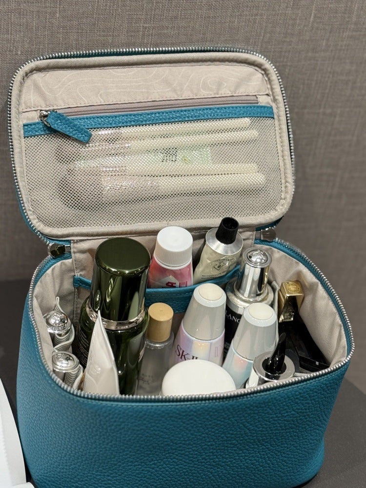 Top Layer Cowhide Cosmetic Bag Travel Portable Wash Bag Advanced Sense Large Capacity Storage Bag Practical Soft Leather Handbag - Image 5